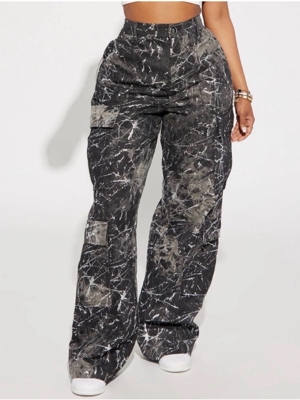 Fashion Nova Eye of the Storm Marble-Print Wide Leg Cargo Pants